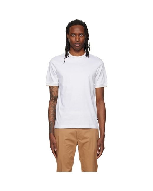 Boss White Crew Neck Slim-Fit Cotton T-Shirt for men