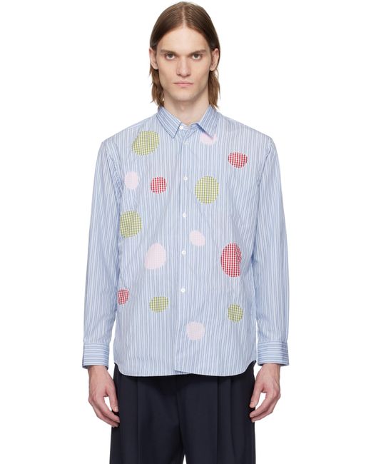 メンズ Comme des Garçons ブルー ヤーンダイ コットンポプリン ストライプ＆チェック シャツ White