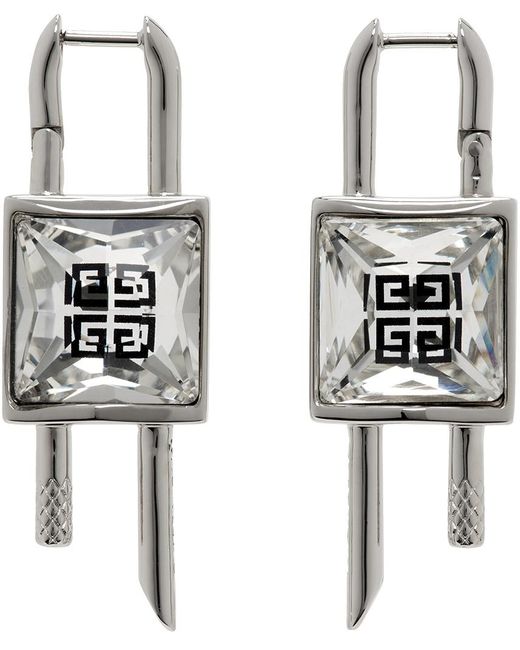 Mini boucles d'oreilles de style cadenas argentées à ornement facetté Givenchy en coloris Metallic