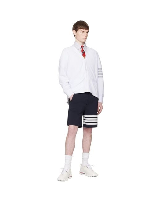 Thom Browne White Textured Pique-Bar Cardigan for men