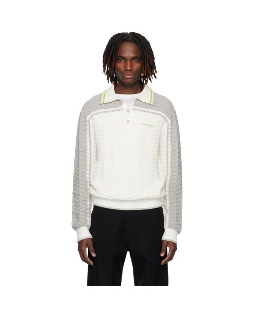 Casablanca White Off- & Tennis Boucle Long Sleeve Polo for men