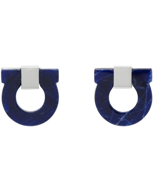 Ferragamo Black Silver & Blue Gancini Cufflinks for men