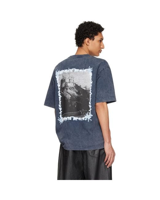 Off-White c/o Virgil Abloh Blue Spray Painting Skate T-Shirt for men
