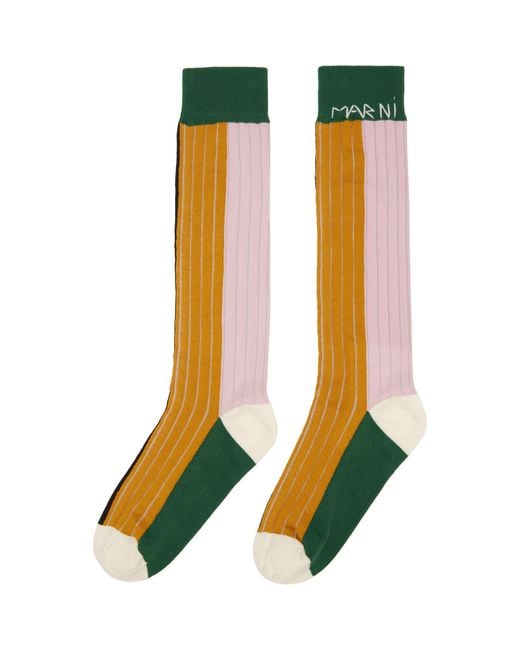 Marni Green Cotton Color-Block Socks