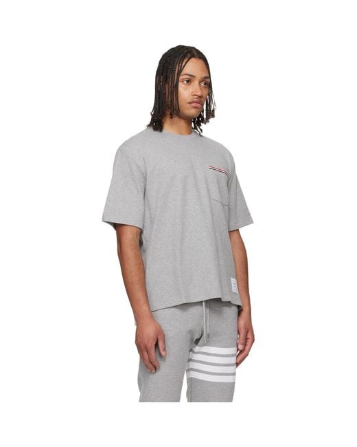 Thom Browne Gray Milano Cotton Oversized Pocket T-Shirt for men