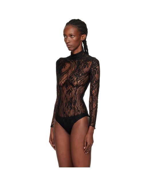 Balmain ブラック 長袖 レースボディスーツ Black