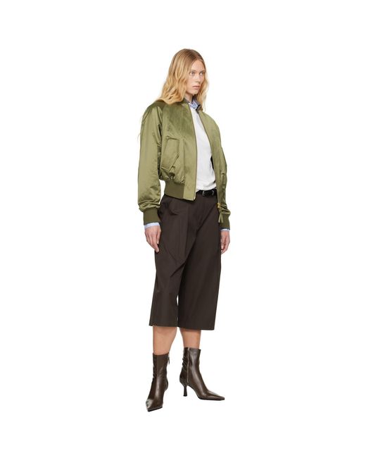 AMI Green Cotton Satin Ami De Coeur Bomber Jacket