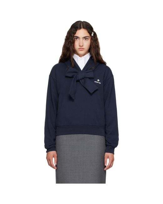 ShuShu/Tong Blue Tie Front Bow Hoodie