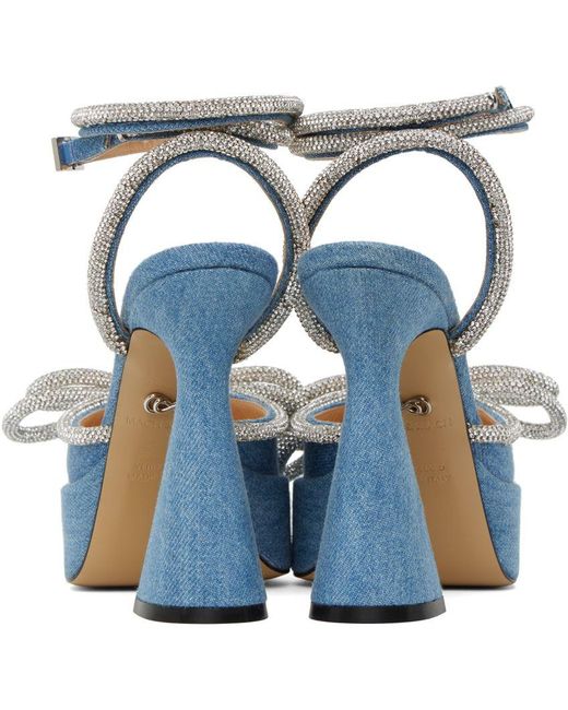 Mach & Mach Blue Double Bow Platform Denim Heels | Lyst