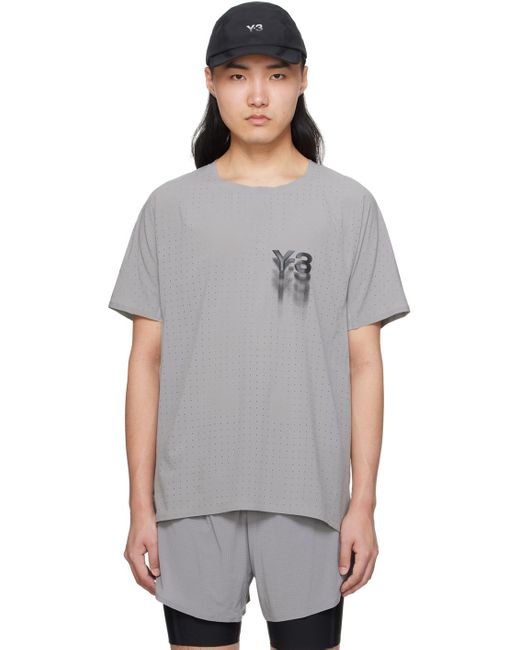 メンズ Y-3 グレー ロゴプリント Tシャツ Gray