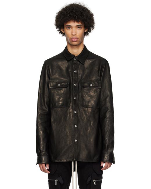 Rick Owens Black Waxed Leather Jacket for men