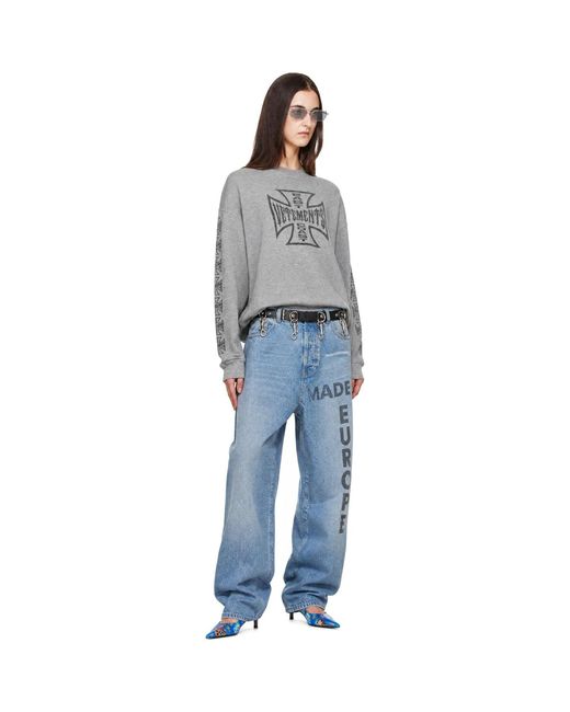 Vetements Gray Big Biker Cross Waffle Longsleeve T-Shirt