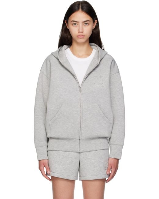 Anine Bing Gray Bond Zip Up Framed Monogram Hoodie