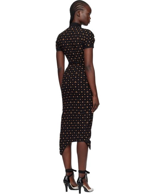Vivienne Westwood Black Printed Piquet Pulling Midi Dress
