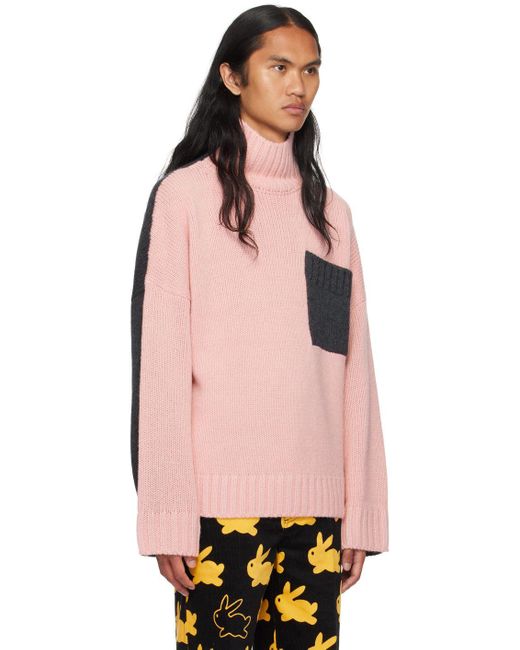 JW Anderson Pink & Gray Patch Pocket Turtleneck in Black for Men