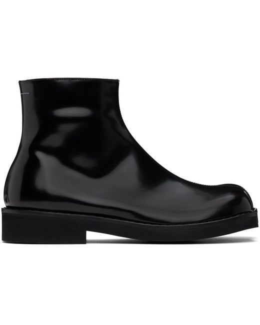 MM6 by Maison Martin Margiela Black Polished Leather Boots for men