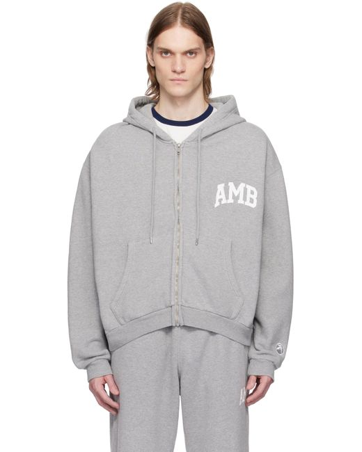Ambush Gray 'Amb' Graphic Zip-Up Hoodie for men