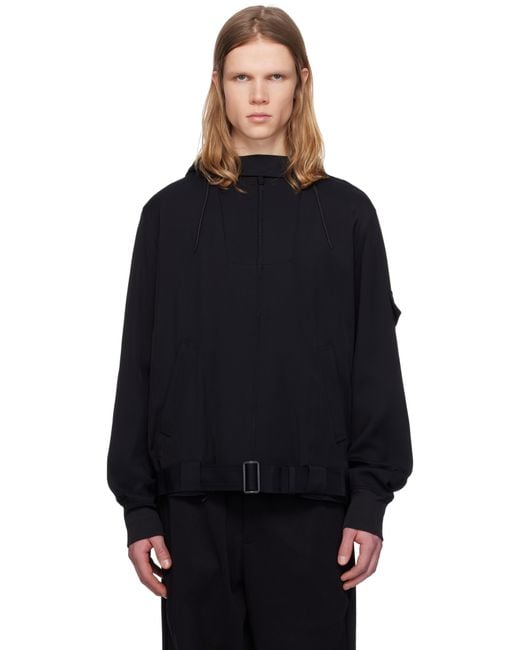 メンズ Y-3 ブラック ツイル フードジャケット Blue