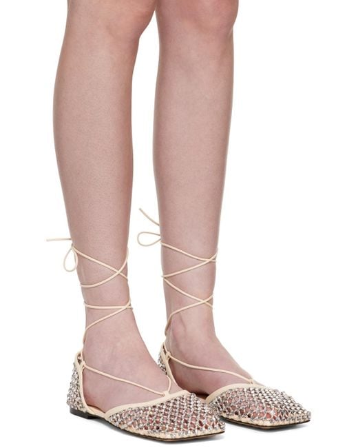 Bottega Veneta Pink Off-white Sparkle Stretch Lace-up Flat Sandals