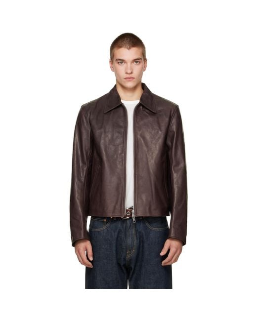 Our Legacy Brown Leather Mini Jacket for men