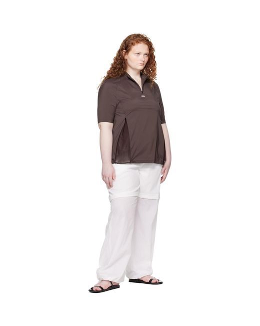 Amomento Brown Mock Neck Half Zip T-Shirt