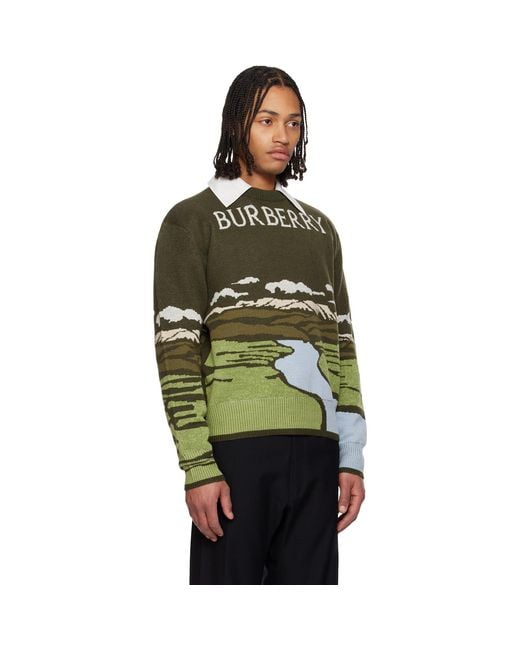 Burberry Green Landscape Wool Blend Sweater for men