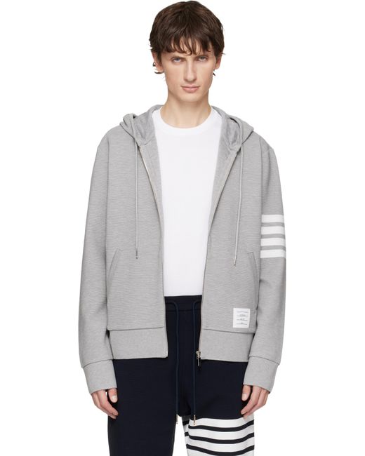 Pull À Capuche Gris En Ottoman De Coton À Quatre Rayures Et À Glissière Thom Browne pour homme en coloris Gray