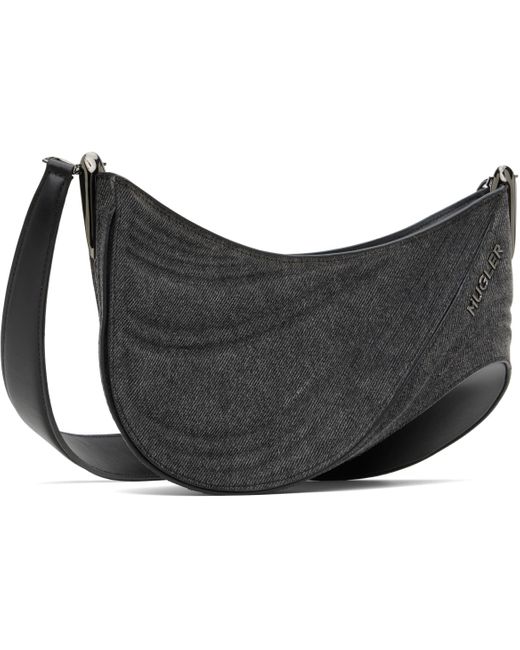 Mugler Black Medium Denim Spiral Curve 01 Bag for men