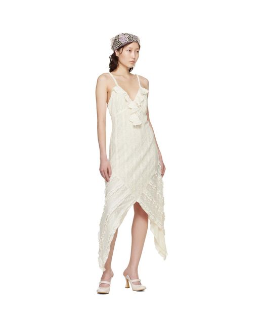 Anna Sui Black Off- Floral Ruffle Stretch Lace Handkerchief Midi Dress