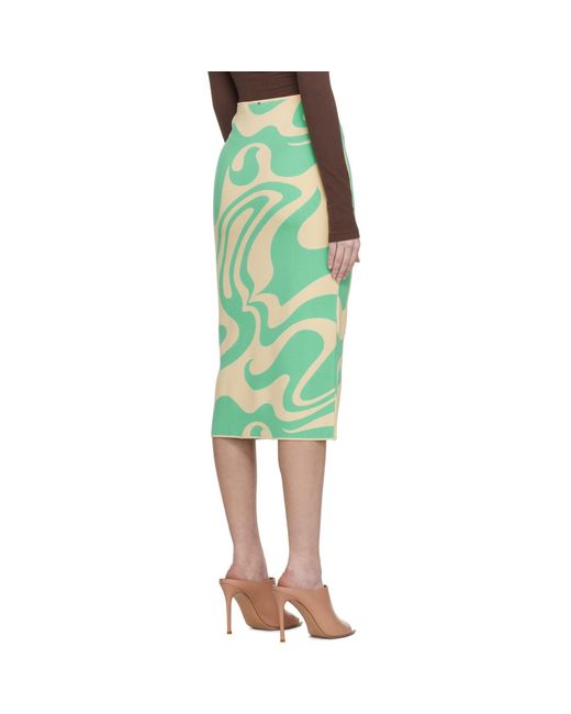 Sportmax Green & Beige Sax Midi Skirt