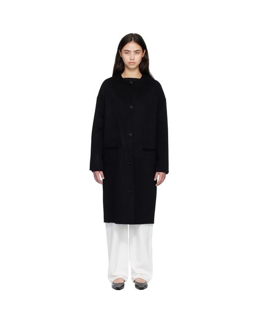 Loulou de Saison Black Kerry Wool Cashmere Drap Oval Coat