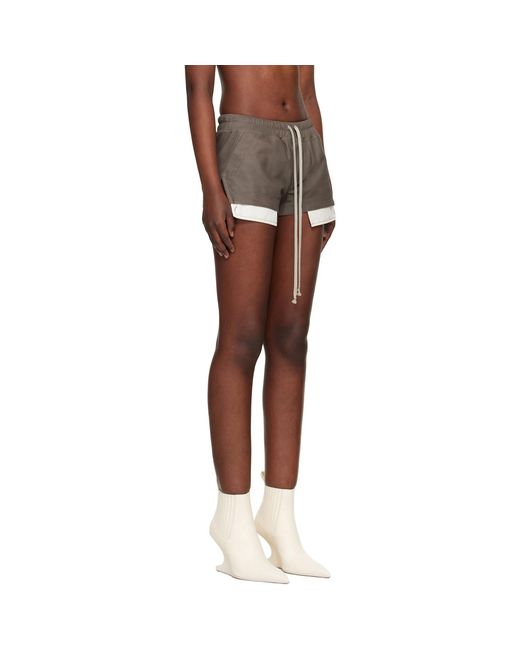 Rick Owens Black Taupe Fog Boxer Leather Shorts