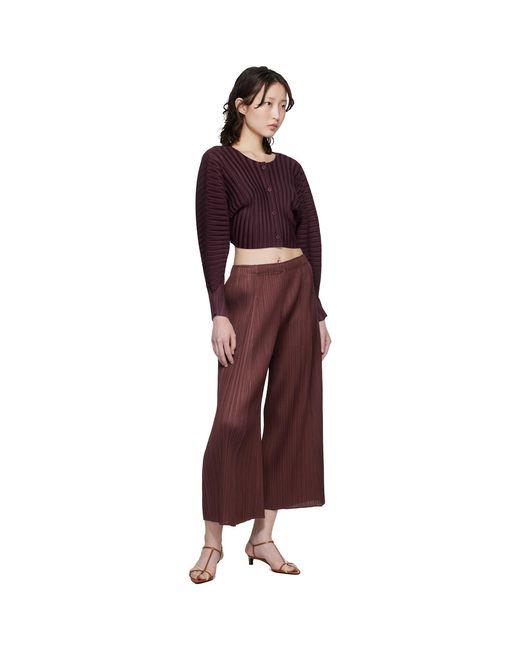 Pleats Please Issey Miyake Red Burgundy Rib Pleats January Cardigan