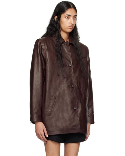 Magda Butrym バーガンディ オーバーサイズ ボタンアップ レザージャケット Brown