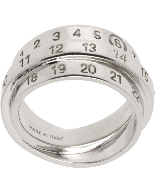 MM6 by Maison Margiela Metallic Triple Logo Numeric Signature Ring for men