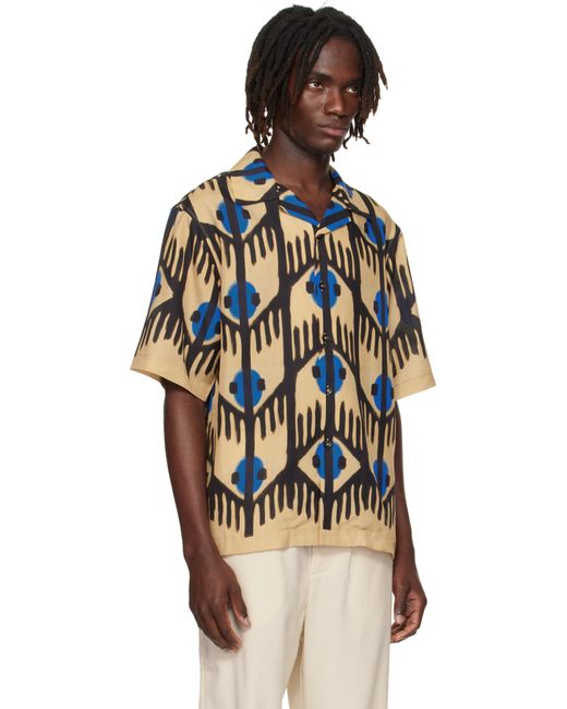 Commas Multicolor Geometric Print Silk Camp Collar Shirt for men