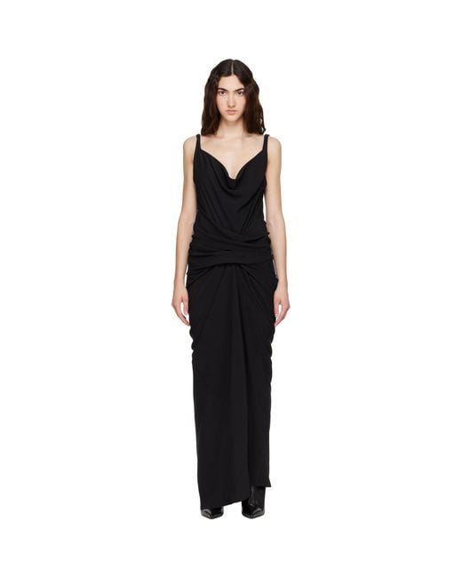 Rick Owens Black Tower Strutter Draped Maxi Dress