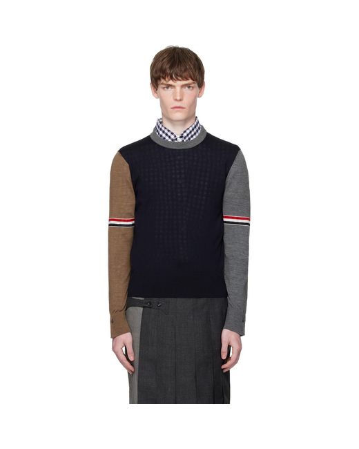 Thom Browne Black Fun Mix Jersey Relaxed Fit Merino Sweater for men