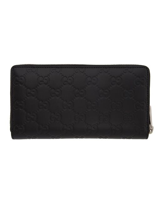 Gucci Leather Black GG Print Signature Zip Wallet for Men - Lyst