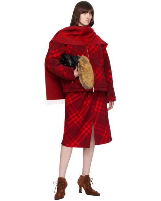 Écharpe bourgogne et rouge en laine et soie à logos Burberry en coloris Red