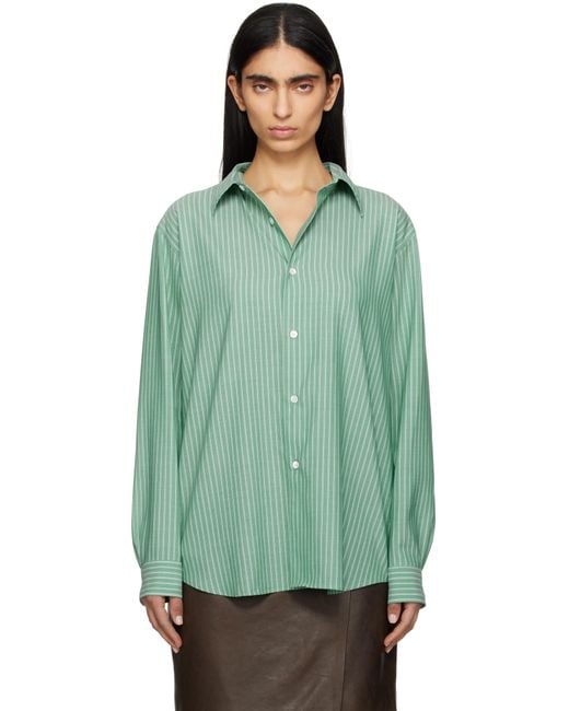 AURALEE ストライプ 長袖シャツグリーン