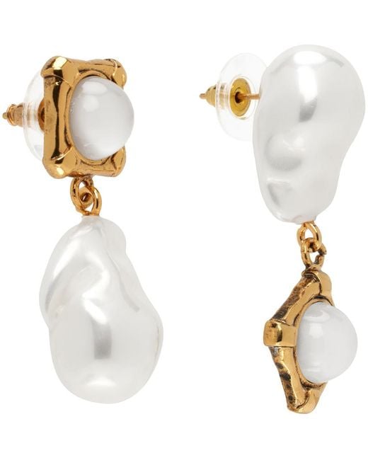 Erdem White Gold Pearl & Stone Drop Earrings