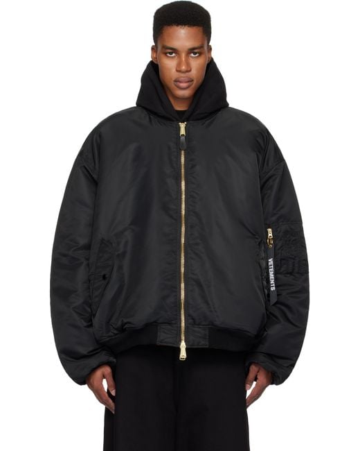 メンズ Vetements Alpha Industriesエディション ブラック リバーシブル ダブルジップ ボンバージャケット Black
