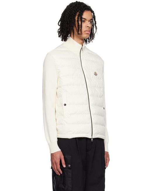 Cardigan matelassé blanc cassé rembourré en duvet Moncler pour homme en coloris White