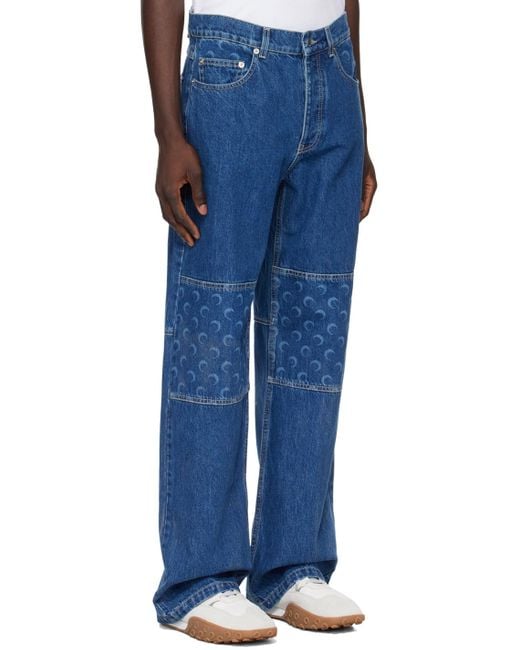 MARINE SERRE Blue Indigo Regenerated Denim Jeans for men