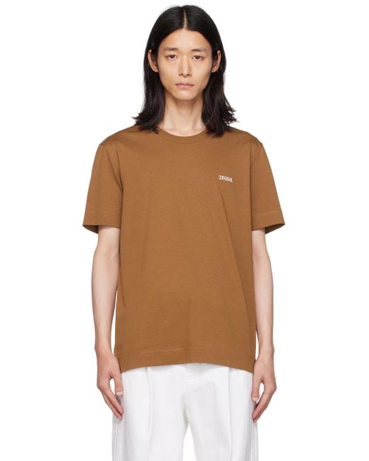Zegna Multicolor Brown Embroidered T-shirt for men