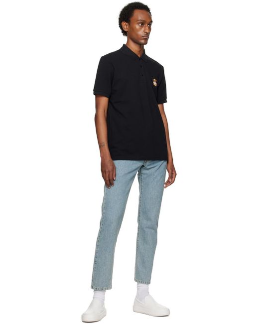 Moschino Black Embroidered Polo for men