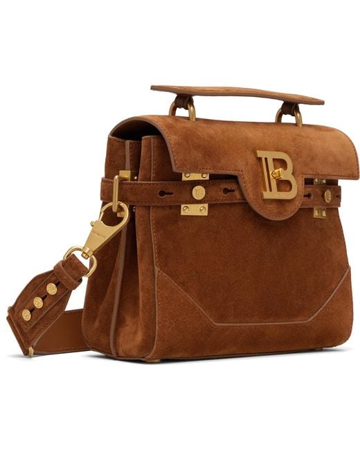 Balmain Brown Tan Suede B-buzz 23 Bag
