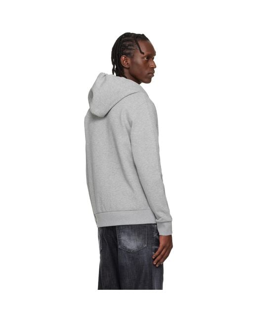 Boss Gray Stretch Cotton Logo Detail Zip-Up Hoodie for men