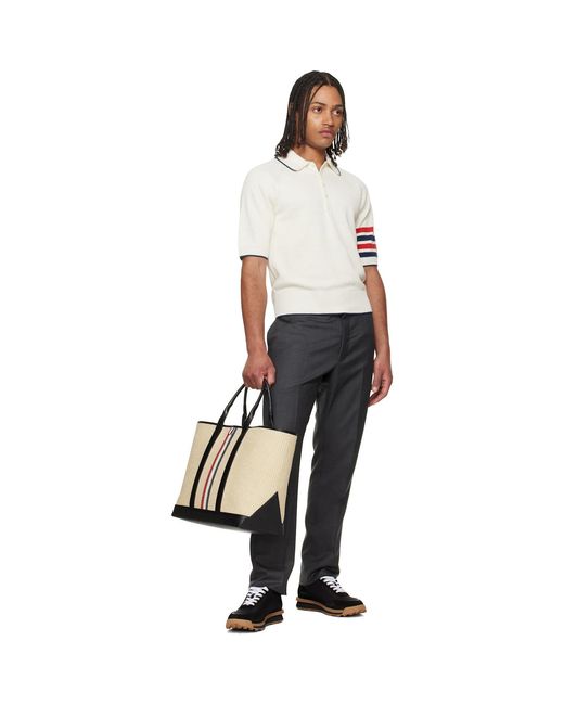 Thom Browne White Thom E Linen Cotton 4-bar Relaxed Fit Polo for men